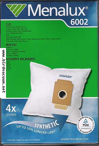 Bissell High Filtration Vacuum Bags Model PurePro BS32N3F Menalux Part No 6002 
